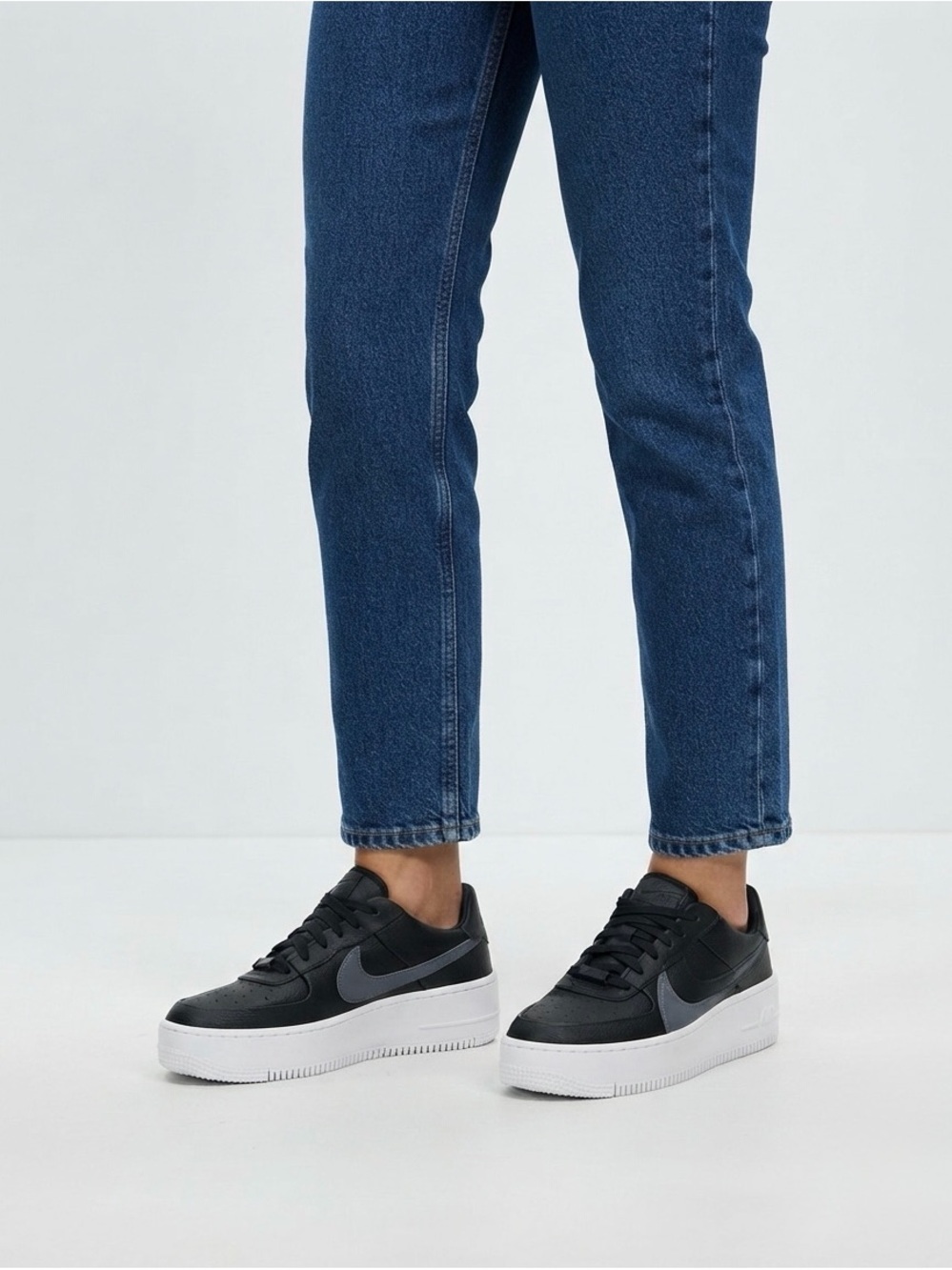 [Nike] Black Leather Air Force 1 Platform Sneakers